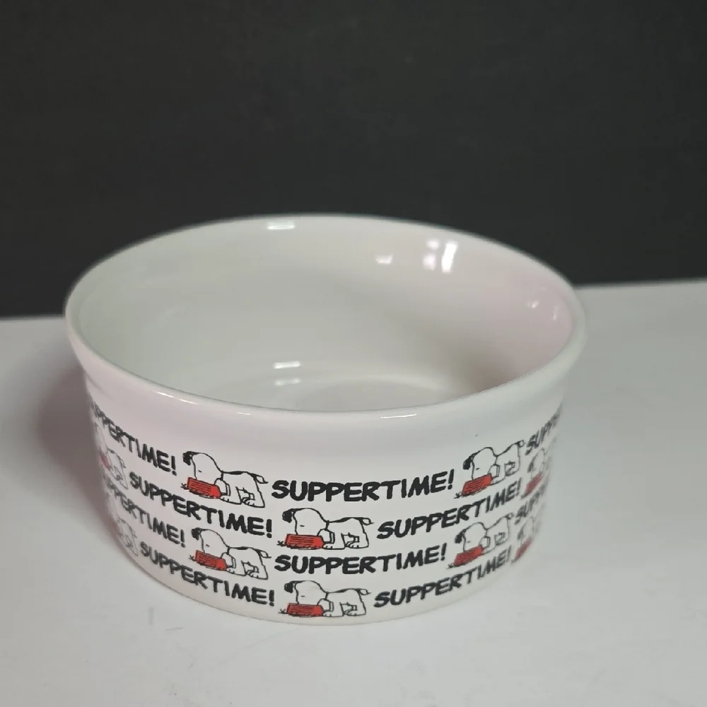 Gibson Peanuts Snoopy White Suppertime Ceramic Pet Food Dish